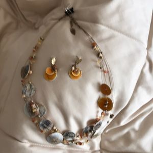 Bead, wire & shell necklace with matching earrings